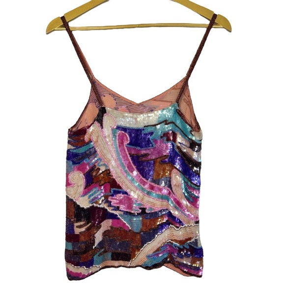 Vintage 100% Silk Y2K Babydoll Top Size XL Beaded Sequin Boho Fairy Festival - Picture 3 of 10